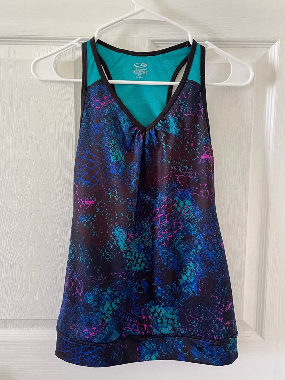 C9 by Champion Black Athletic Tank with Teal & Purple Splash Print